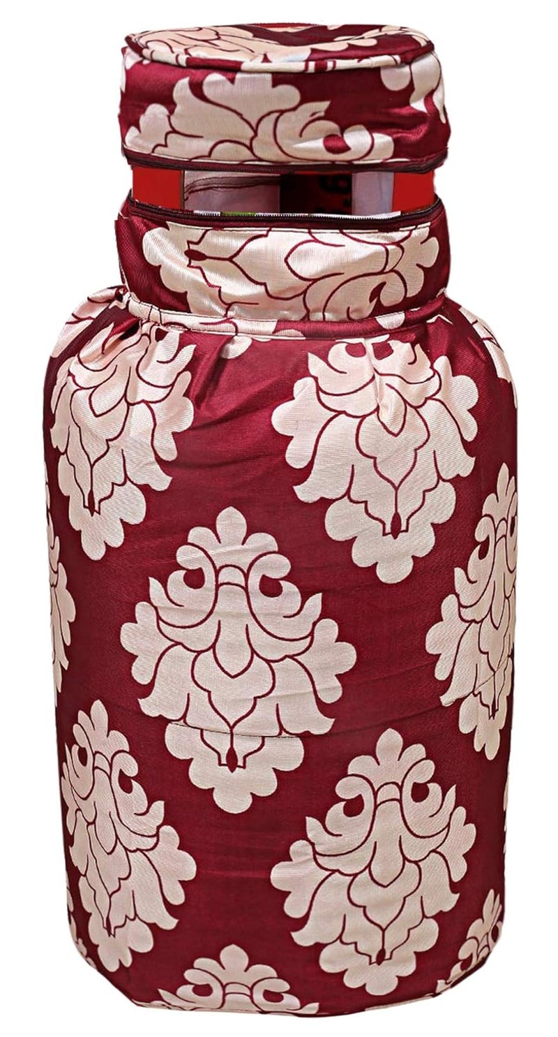 Kuber Industries Kuber Industries Polyester Floral Print Zippered Propane Tank CoverLPG Gas Cylinder Cover MaroonPack of 2KUBMART15485  - Image 3