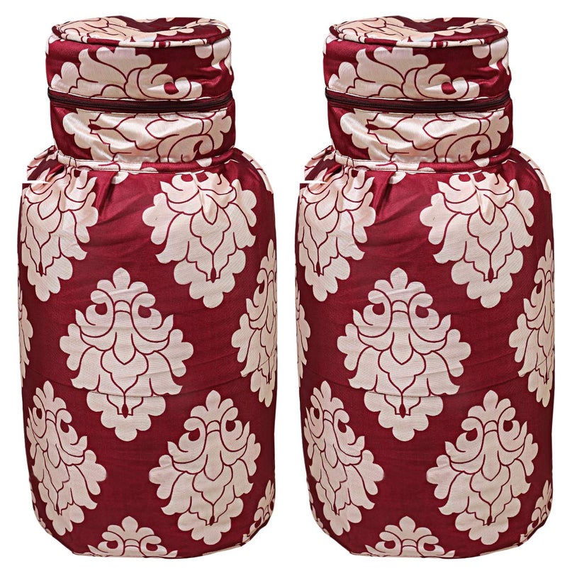Kuber Industries Kuber Industries Polyester Floral Print Zippered Propane Tank CoverLPG Gas Cylinder Cover MaroonPack of 2KUBMART15485  - Image 1