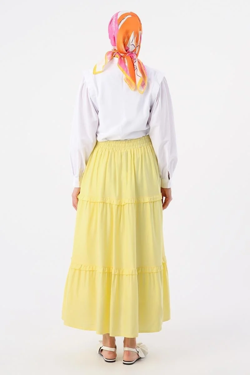 Allday Light Yellow Elastic Waist Ruffle Viscose Skirt