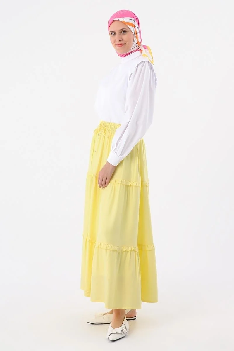 Allday Light Yellow Elastic Waist Ruffle Viscose Skirt