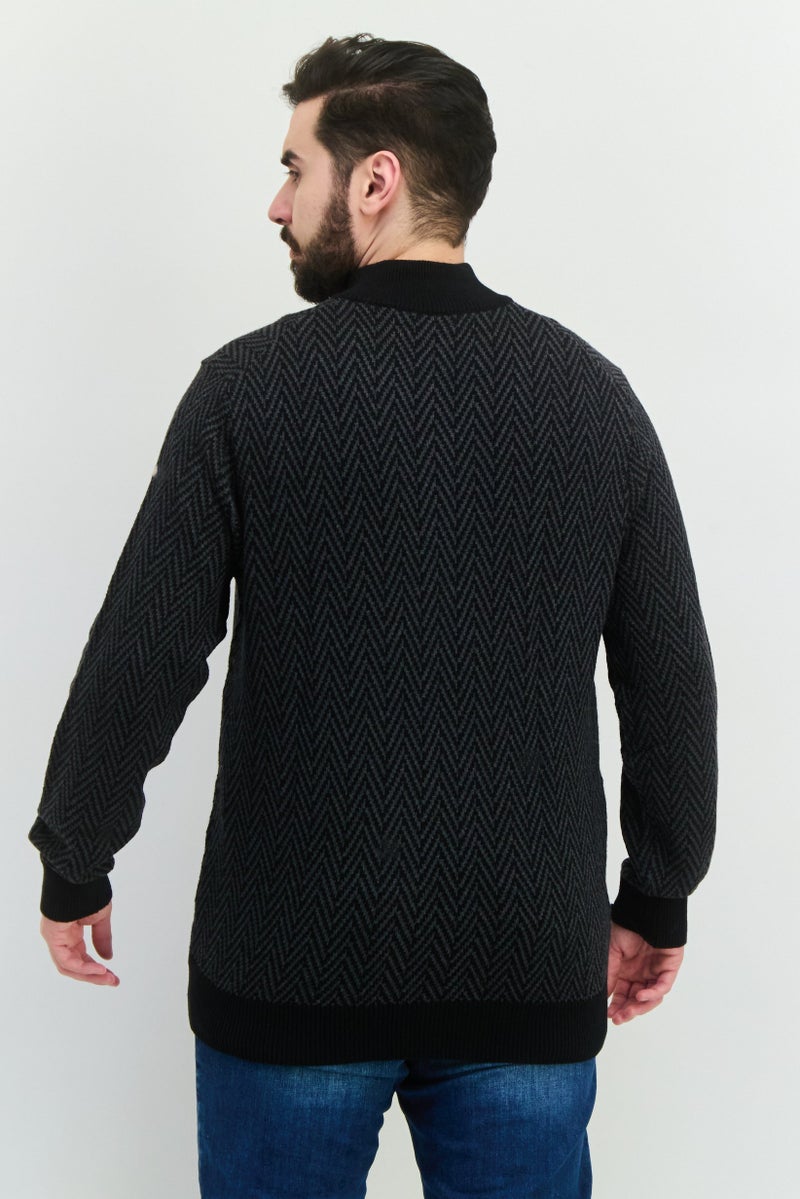 PERRY ELLIS Men Mock Neck Long Sleeve Allover Print Sweatshirt, Black - Image 3