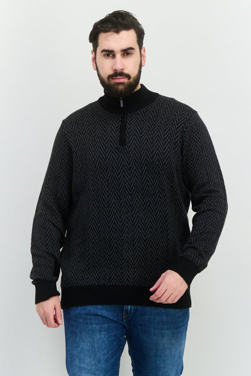 PERRY ELLIS Men Mock Neck Long Sleeve Allover Print Sweatshirt, Black - Image 1