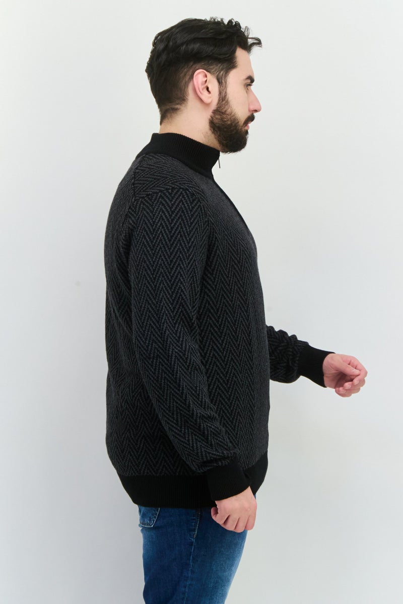 PERRY ELLIS Men Mock Neck Long Sleeve Allover Print Sweatshirt, Black - Image 4