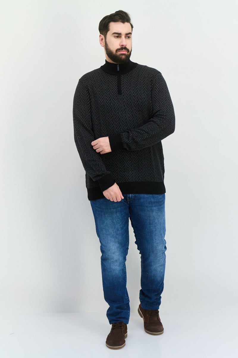 PERRY ELLIS Men Mock Neck Long Sleeve Allover Print Sweatshirt, Black - Image 4