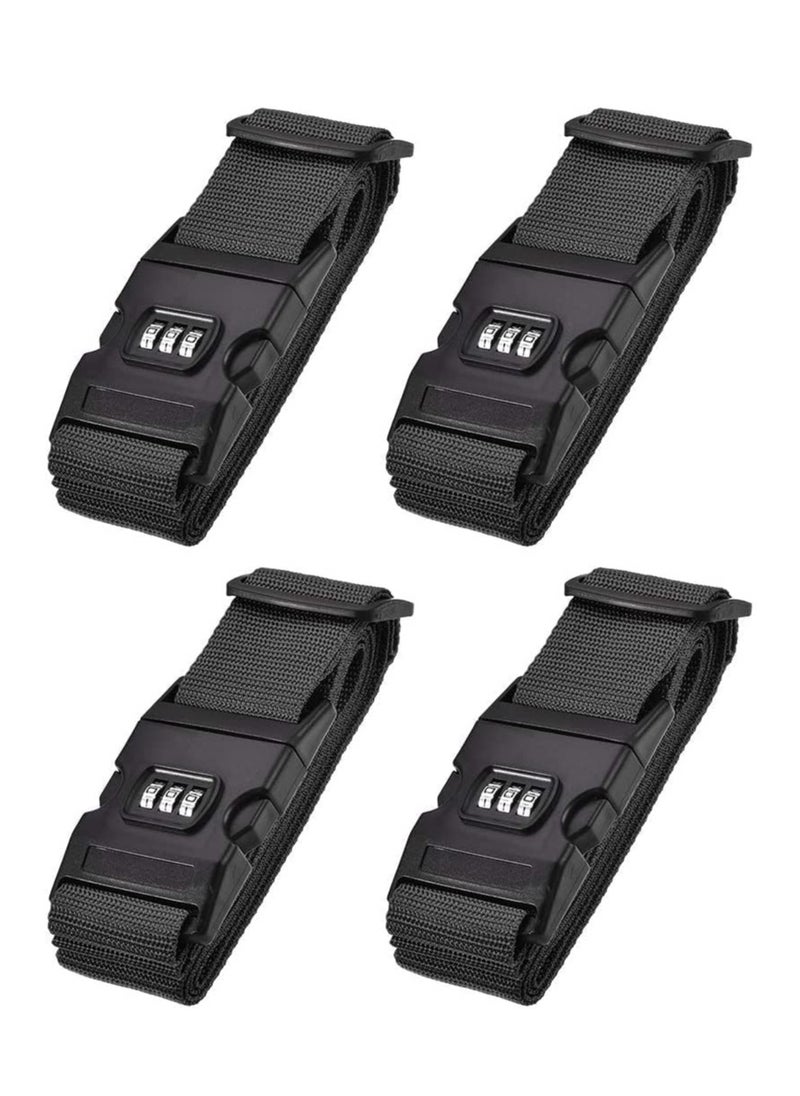Premify 4 Pack Luggage Strap for Suitcases, Adjustable Suitcase Straps Belts with Number Lock Travel Accessories for Safely Closing the Suitcases While Travelling and Marking Luggage (Black)  - Image 1