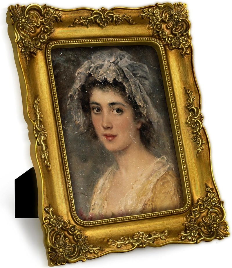 FJXMFRAME Gold 5x7 Picture Frame Vintage Ornate Antique Victorian Picture Frames Baroque for Tabletop or Wall Hanging Small Bronze with Glass Front - Image 1