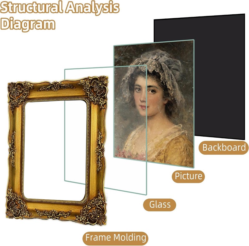 FJXMFRAME Gold 5x7 Picture Frame Vintage Ornate Antique Victorian Picture Frames Baroque for Tabletop or Wall Hanging Small Bronze with Glass Front - Image 4