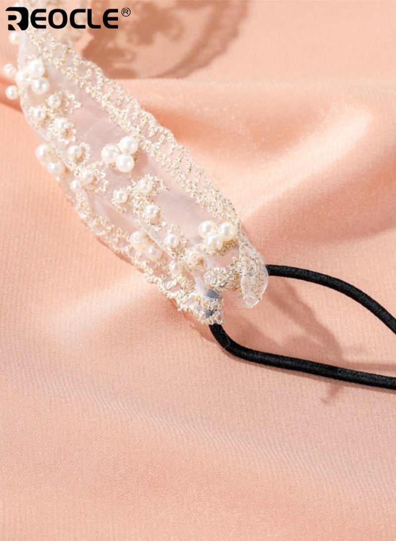 REOCLE Women's Headband Embellished Branch Pattern with Pearl Accents & Lace Trim Adjustable Comfortable Hair Accessory with Intricate Stitching for Daily Styling & Casual Outings - Image 4