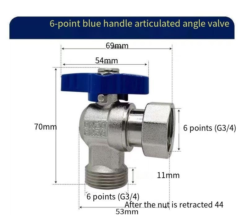 Brass Water Heater Triangle Valve DN20 3 4 Inch Female Double Swivel Blue Handle - Image 3