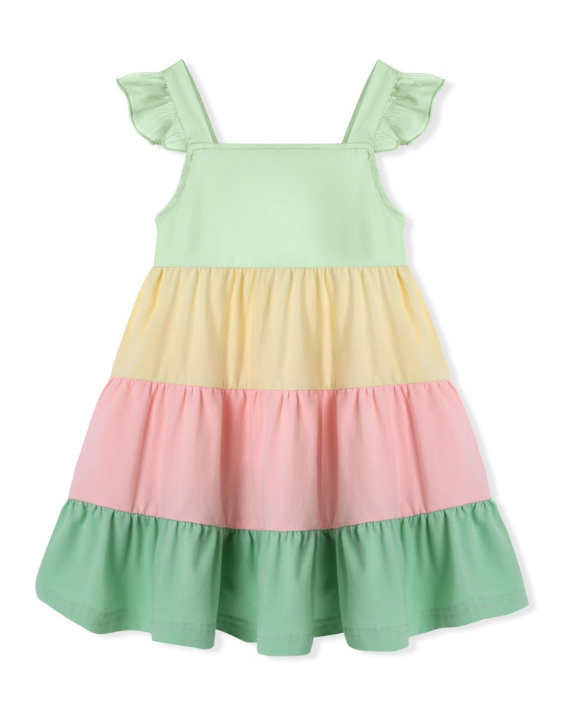 YALLET 4T 5T Kid Dress Color Block A-Line Girls Holiday Outfits Ruffle Sleeveless Little Girls Dresses with Back Elastic String for Spring Summer Holiday Birthday Daily(Green,4-5T) - Image 1