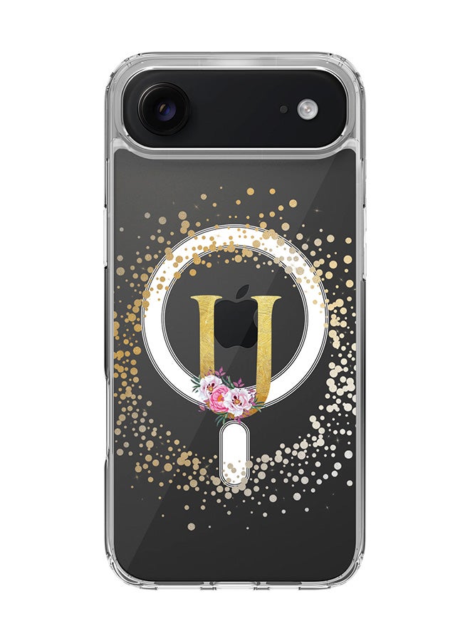 Stylizedd Classic Clear MagSafe Case for iPhone 17 Air , Hybrid Soft Case Flexible Edges Anti Drop TPU PC Gel Thin Transparent Cover [ Designed for iPhone 17 Air ] - Custom Monogram Initial Letter Floral Pattern Alphabet - U  (Clear )