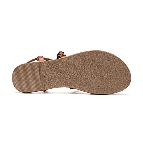 Colgo Women's Summer Strappy Flat Sandals, Adjustable Casual Fisherman Sandal with Open Toe Slingback Gladiator Sandals (7.5,New Brown) - Image 4