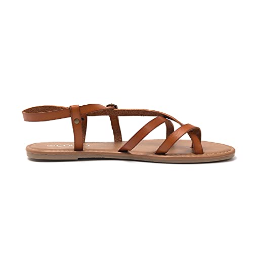 Colgo Women's Summer Strappy Flat Sandals, Adjustable Casual Fisherman Sandal with Open Toe Slingback Gladiator Sandals (7.5,New Brown) - Image 3