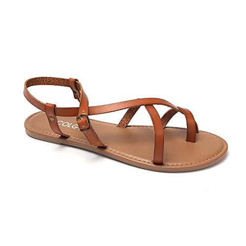 Colgo Women's Summer Strappy Flat Sandals, Adjustable Casual Fisherman Sandal with Open Toe Slingback Gladiator Sandals (7.5,New Brown) - Image 1