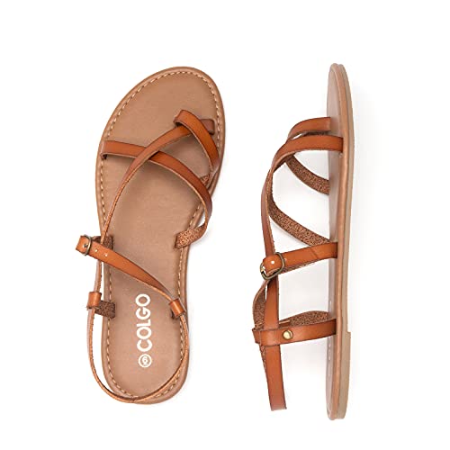 Colgo Women's Summer Strappy Flat Sandals, Adjustable Casual Fisherman Sandal with Open Toe Slingback Gladiator Sandals (7.5,New Brown) - Image 5