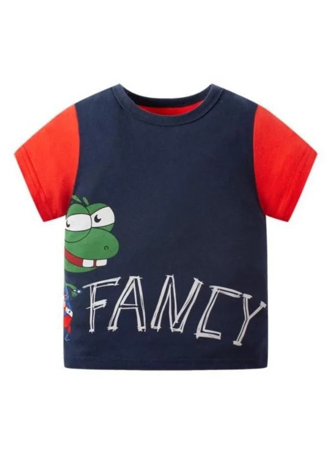YUNIQEE Navy Blue Printed Short Sleeve Crew Neck T-Shirt