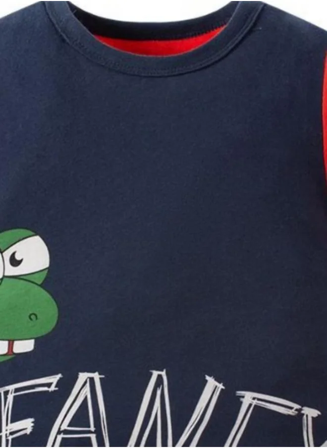 YUNIQEE Navy Blue Printed Short Sleeve Crew Neck T-Shirt