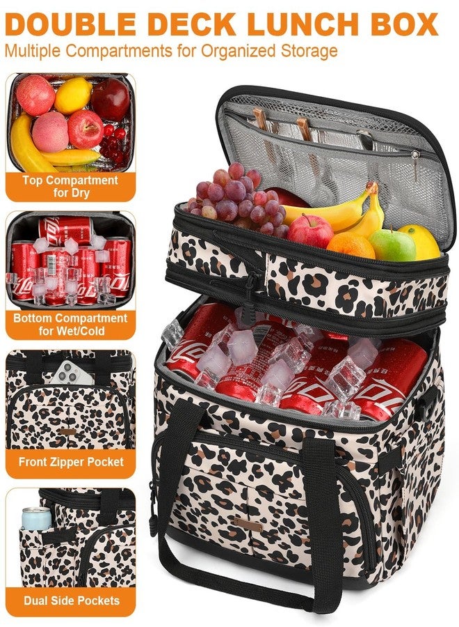 Pritent Lunch Box For Men Women Double Deck Insulated Lunch Bag For Men Woman Leakproof Expandable Cooler Bag with Adjustable Shoulder Strap for Work Picnic School(Leopard,Medium) - Image 5