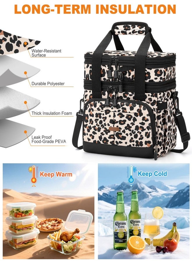 Pritent Lunch Box For Men Women Double Deck Insulated Lunch Bag For Men Woman Leakproof Expandable Cooler Bag with Adjustable Shoulder Strap for Work Picnic School(Leopard,Medium) - Image 4