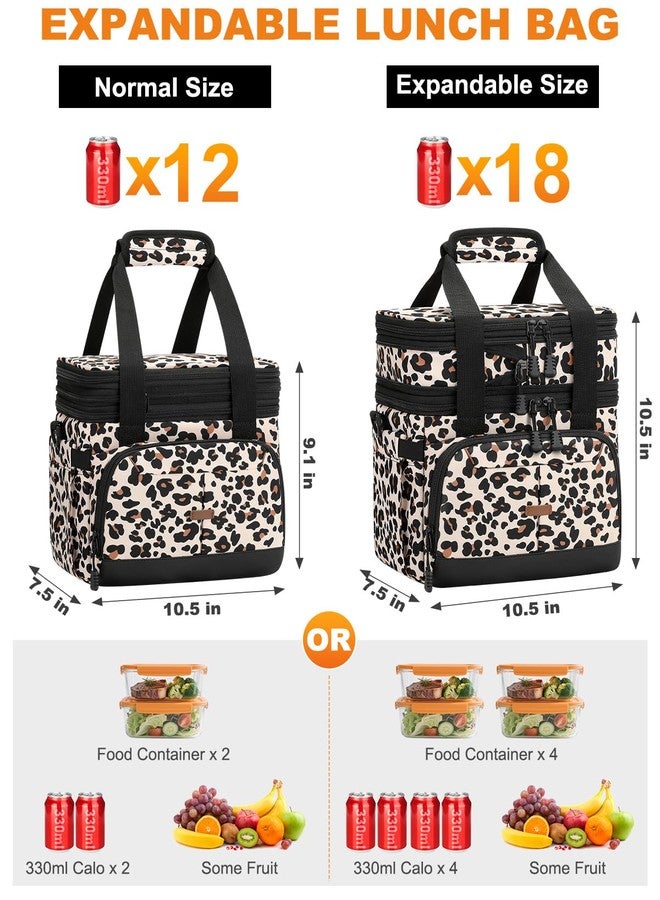 Pritent Lunch Box For Men Women Double Deck Insulated Lunch Bag For Men Woman Leakproof Expandable Cooler Bag with Adjustable Shoulder Strap for Work Picnic School(Leopard,Medium) - Image 3