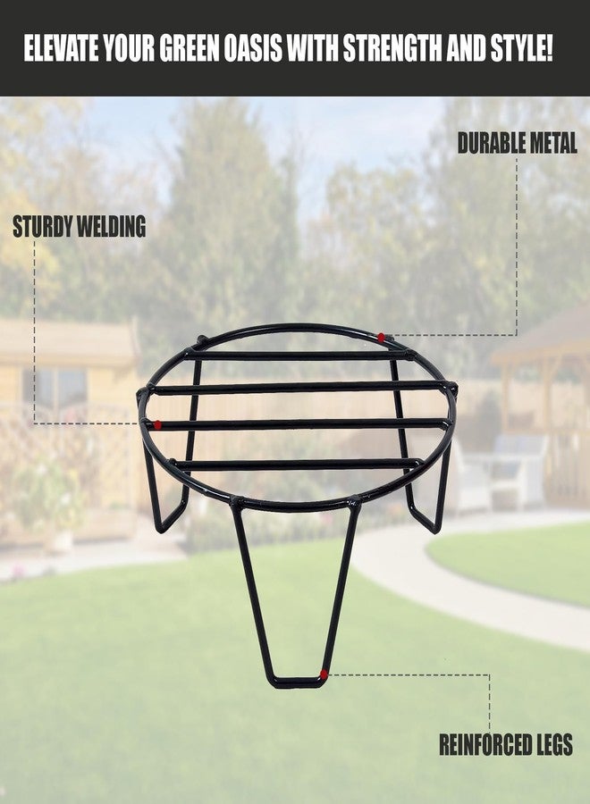 ORILEY Round Plant Stand Galvanised Metal Flower Pot Holder Indoor Gamla Support Corner Rack Outdoor Display Shelf for Home Garden Balcony Decoration - (Pack of 4, Black) - Image 3