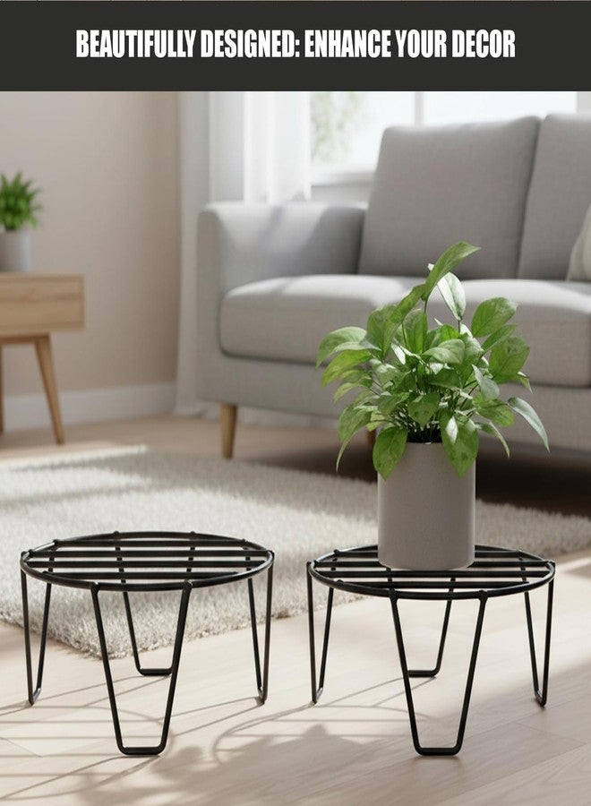 ORILEY Round Plant Stand Galvanised Metal Flower Pot Holder Indoor Gamla Support Corner Rack Outdoor Display Shelf for Home Garden Balcony Decoration - (Pack of 4, Black) - Image 4