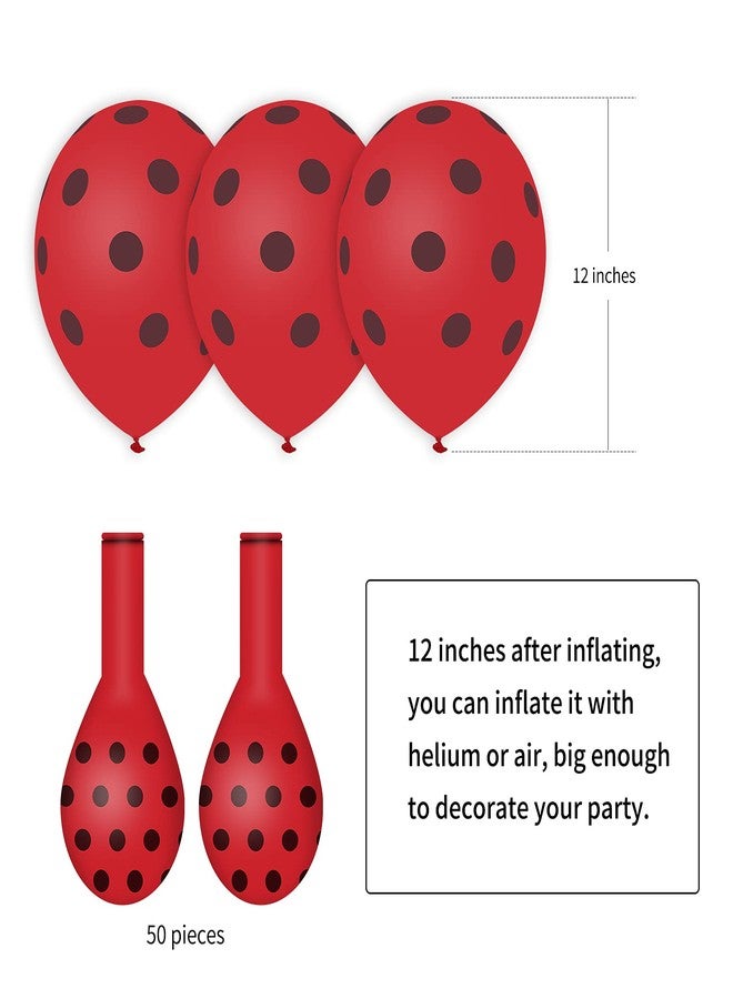Lecpeting 50 Pcs Ladybug Balloons Red Black Polka Dots Balloon 12 Inches Latex Party Balloon for Ladybug Theme Party Wedding Birthday Party Festival Decorations - Image 2