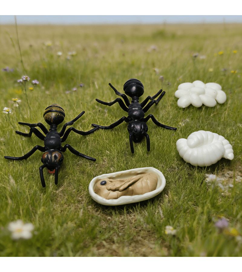 4pcs Set of Realistic Solid Plastic Wildlife Life Cycle Models Type B Depicting Black Ants Evolution for Children Learning and Garden Home Decor - Image 1