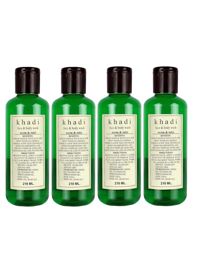 Khadi Face & Body Wash| Herbal Neem & Tulsi Body wash 840ml(4 pack,210 ml each) - Image 1