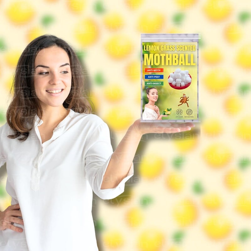 Elysian كرات النفتالين برائحة الليمون العشبي للمنزل والمطبخ والمكاتب للملابس | الحمام | الخزانة | خالية من الروائح | خالية من البقع | خالية من الجراثيم – 1 كجم (لون أبيض) - Image 3