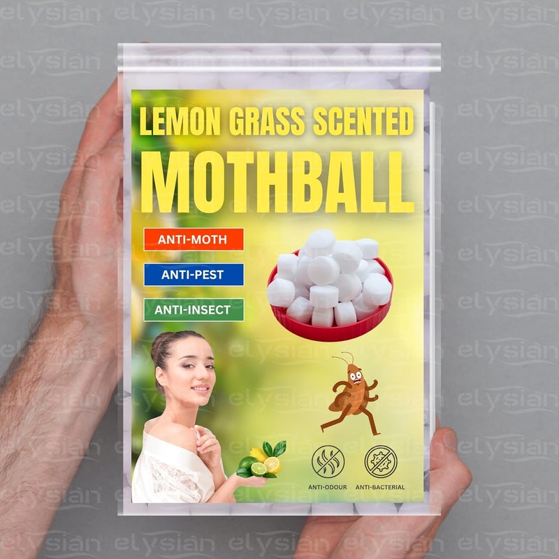 Elysian كرات النفتالين برائحة الليمون العشبي للمنزل والمطبخ والمكاتب للملابس | الحمام | الخزانة | خالية من الروائح | خالية من البقع | خالية من الجراثيم – 1 كجم (لون أبيض) - Image 5