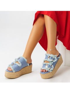 LIFESTYLISH Slipper Wedge Fabric S-23 - BlueSky 