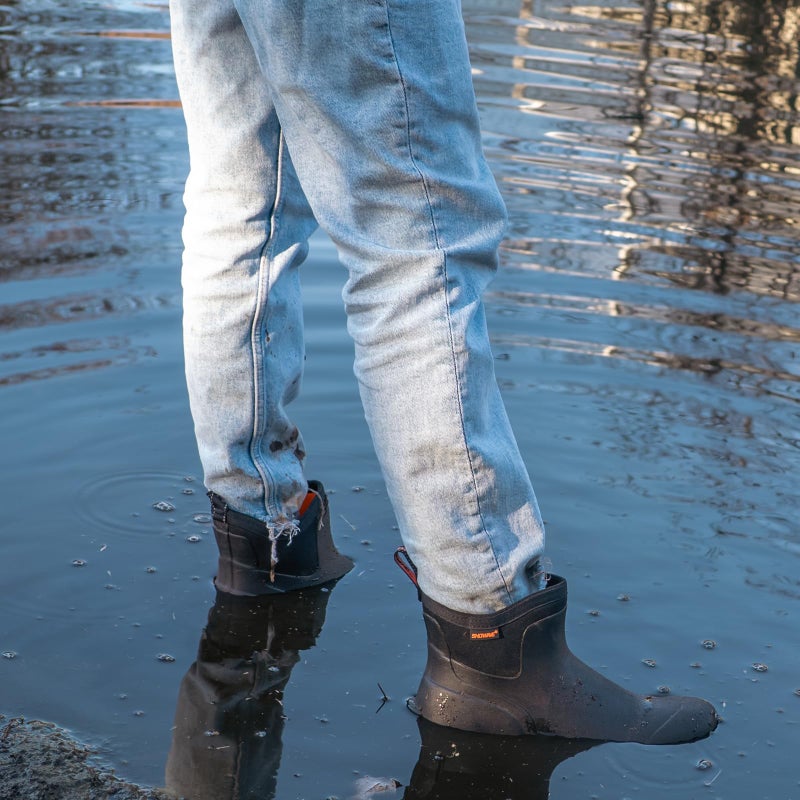 Showave Men's Ankle Rain Boots Waterproof Rubber Garden Boots Durable Slip on Rain Shoes for Outdoor Mud Yard Chore, Black - Image 2