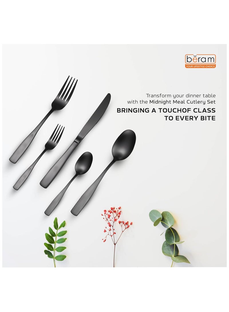 بيرام طقم أدوات مائدة بيرام ميدنايت ميل، طقم أدوات مائدة من الفولاذ المقاوم للصدأ، طقم أدوات مطبخ، طقم أدوات مائدة للمنزل والمطاعم والفنادق والمزيد، أسود بلمسة نهائية غير لامعة (30) - Image 2