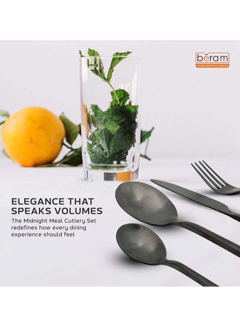 بيرام طقم أدوات مائدة بيرام ميدنايت ميل، طقم أدوات مائدة من الفولاذ المقاوم للصدأ، طقم أدوات مطبخ، طقم أدوات مائدة للمنزل والمطاعم والفنادق والمزيد، أسود بلمسة نهائية غير لامعة (30) - Image 3