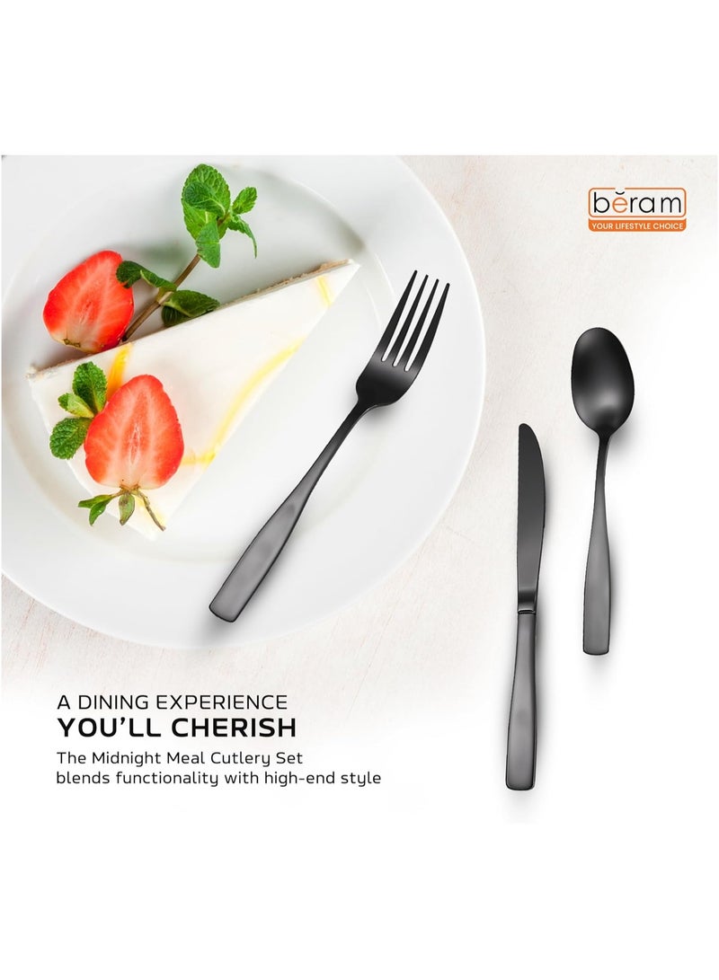 بيرام طقم أدوات مائدة بيرام ميدنايت ميل، طقم أدوات مائدة من الفولاذ المقاوم للصدأ، طقم أدوات مطبخ، طقم أدوات مائدة للمنزل والمطاعم والفنادق والمزيد، أسود بلمسة نهائية غير لامعة (30) - Image 4