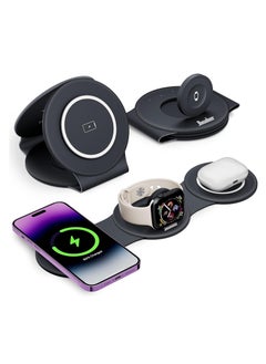 Vicalo 3 in 1 Wireless Charger Foldable Pad, 18W Fast Magnetic All in One Travel Charging Station with Magsafe for iPhone 16/15/14/13/12/ Series for iWatch 8 7 6 5 4 3 2 SE for Airpods 3 2 Pro, Black  - Image 1