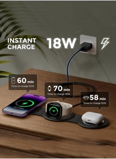 Vicalo 3 in 1 Wireless Charger Foldable Pad, 18W Fast Magnetic All in One Travel Charging Station with Magsafe for iPhone 16/15/14/13/12/ Series for iWatch 8 7 6 5 4 3 2 SE for Airpods 3 2 Pro, Black  - Image 2