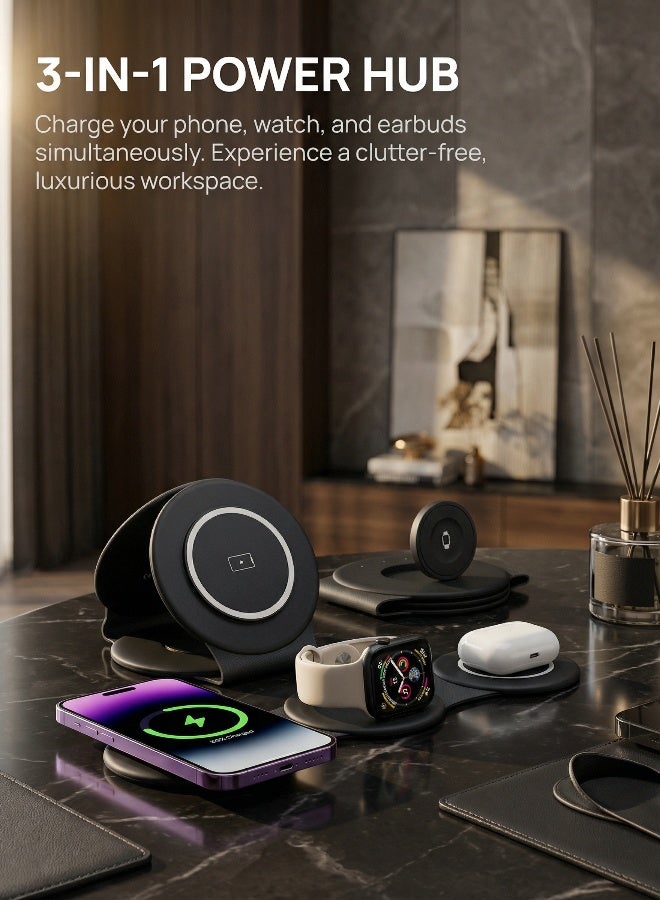 Vicalo Wireless Charger 3 in 1  Foldable Pad, 18W Fast Magnetic All in One Travel Charging Station for iPhone 16/15/14/13/12/ Series for iWatch 8 7 6 5 4 3 2 SE for Airpods 3 2 Pro - Image 2