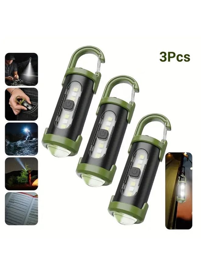 3pcs Mini LED Keychain Flashlight USB Rechargeable 4 Modes Compact Portable For Camping - Image 1
