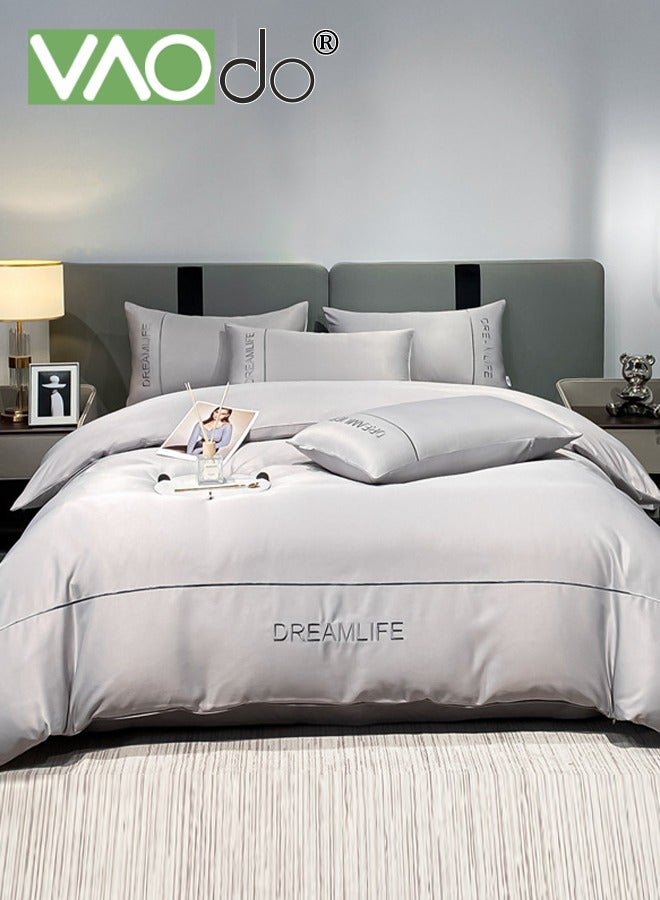 VAOdo 4PCS Silk Comforter Set, Simple Style Bedding Set, Soft Breathable Lightweight Material, AB Surface Bedding Covers Set Grey 220*240CM - Image 2