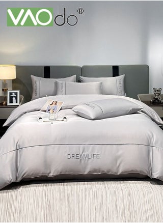 4PCS Silk Comforter Set Soft and Good for Sleep AB Surface with Simple and Atmospheric Embroidery Universal for All Seasons Bedding Duvet Covers Set 220*240CM Grey - pzsku/Z519109DE09D90B304EDBZ/45/_/1689930322/d8fddd18-54a4-448b-839b-da7c7f728721