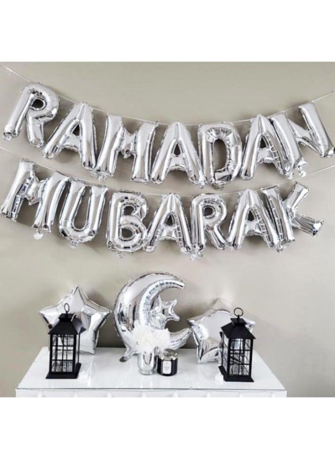 Generic - Ramadan Mubarak Balloon Set of 33 Pcs, Premium Quality Shiny Silver Balloons Set for Eid Decorations Ramadan Party Decoration - Image 1