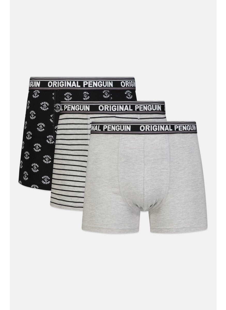 Original Penguin Men 3 Piece Brand Logo Trunks, Grey/Black  - Image 1