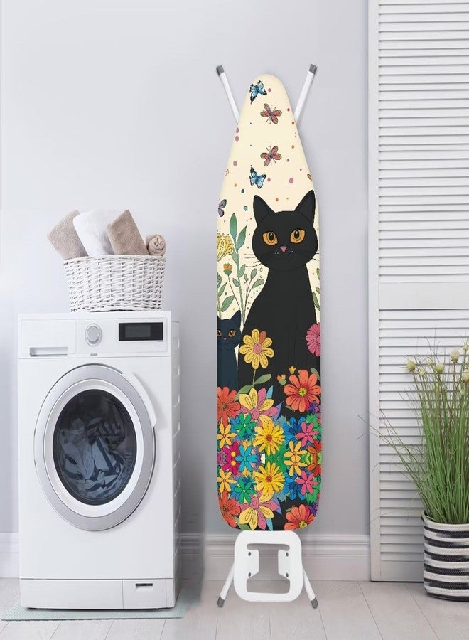 GLENLCWE Black Cat Colorful Flower Ironing Board Cover,Cute Cat Print Thick Ironing Board Cover with Padding 15x54 Inch Dust Cover with Elastic Edge Non Slip&Heat Reflective - Image 3