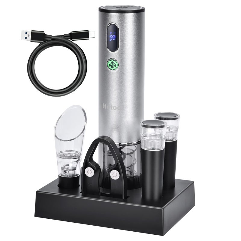 Hotool Electric Wine Opener with Wine Accessories Rechargeable Wine Bottle Opener Set with Base Wine Aerator Foil Cutter and Wine Stoppers Perfect Wine Gifts for Wine Lovers - Image 2
