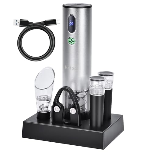 Hotool Electric Wine Opener with Wine Accessories Rechargeable Wine Bottle Opener Set with Base Wine Aerator Foil Cutter and Wine Stoppers Perfect Wine Gifts for Wine Lovers - Image 1
