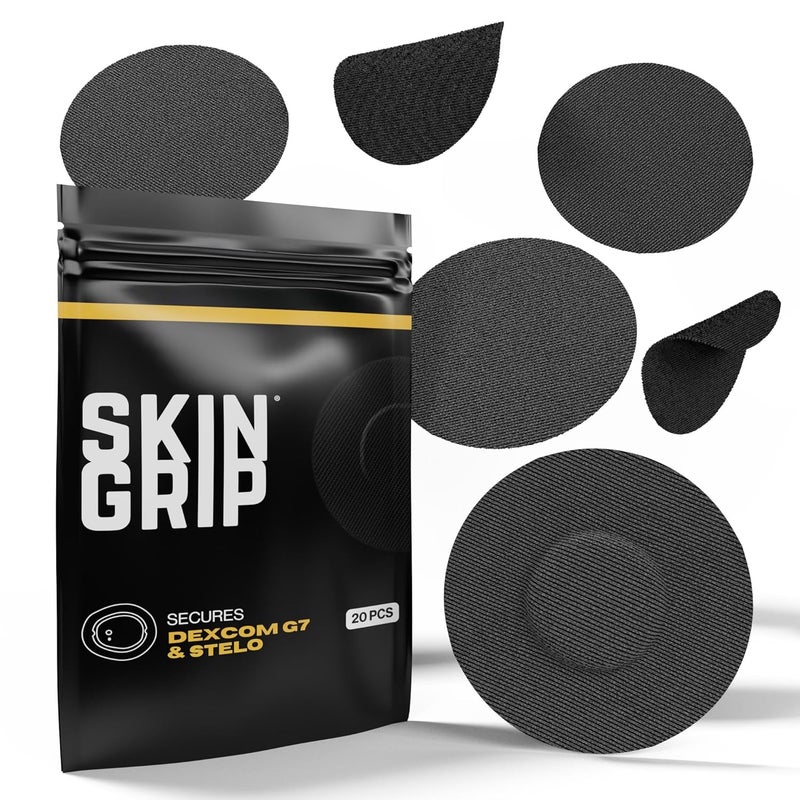 SKIN GRIP Adhesive Patches Compatible with Dexcom G7 Stelo CGM Waterproof Sweatproof Cover for Continuous Glucose Monitor Sensor Stays Secure for 1015 Days 20 Pack Black - Image 1