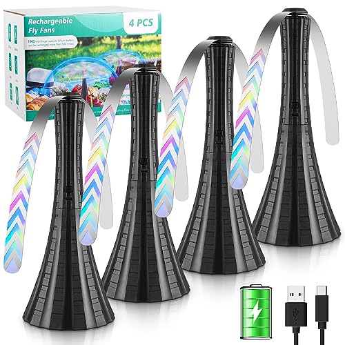 Fly Fans for Tables Rechargeable Flies Fan to Keep Flies Away by Soft Blades Food Fans for Camping Picnic Fishing 4PCS BlackParty Essentials Picnic Accessories for Outside