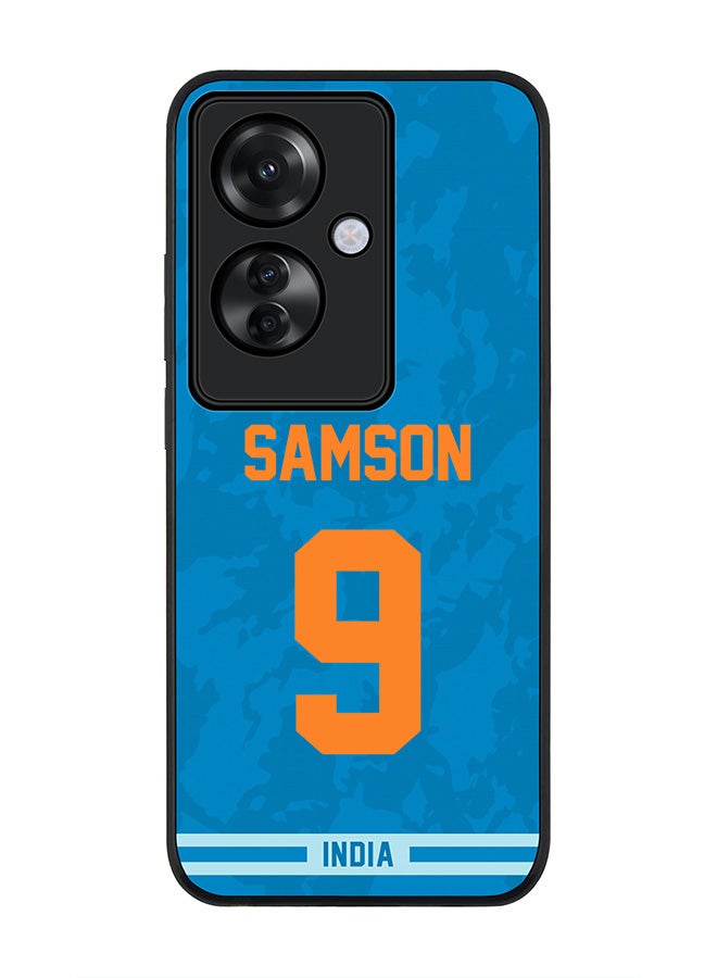 Stylizedd Rugged Black edge case for Oppo Reno11 F / Oppo F25 Pro 5G, Slim fit Case Flexible Anti Drop TPU Gel Thin Cover - Team India Sanju Samson, Jersey No 9 - Image 1